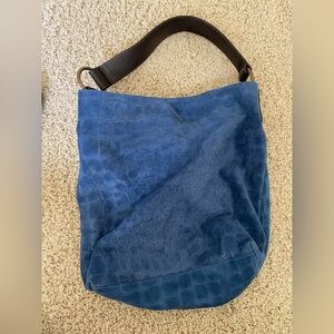 Maurizio Taiuti Blue Suede Bag with Brown Strap
